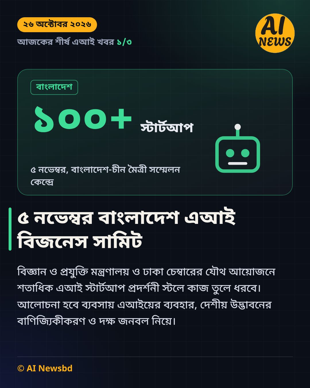 ৫ নভেম্বর বাংলাদেশ এআই বিজনেস সামিট, শতাধিক স্টার্টআপ